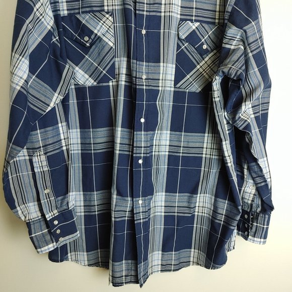 Ash Creek Trading Men's Western Shirt Sz XL Navy Blue Plaid - Picture 4 of 8